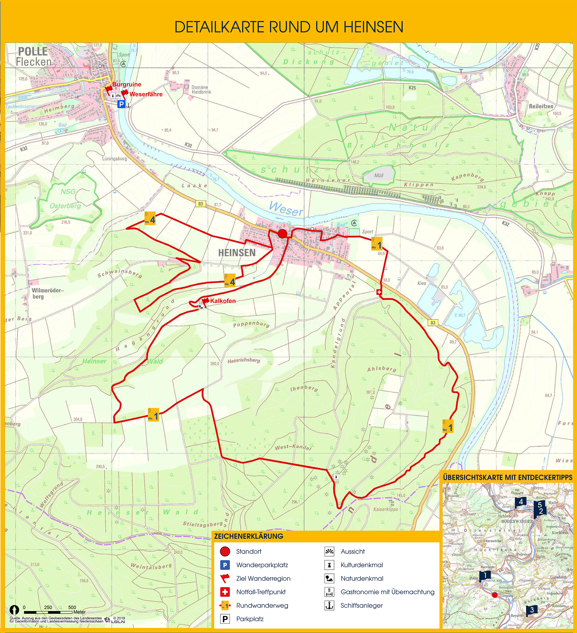 Kartenausschnitt Historischer Wanderweg Heinsen – Übersicht der Route