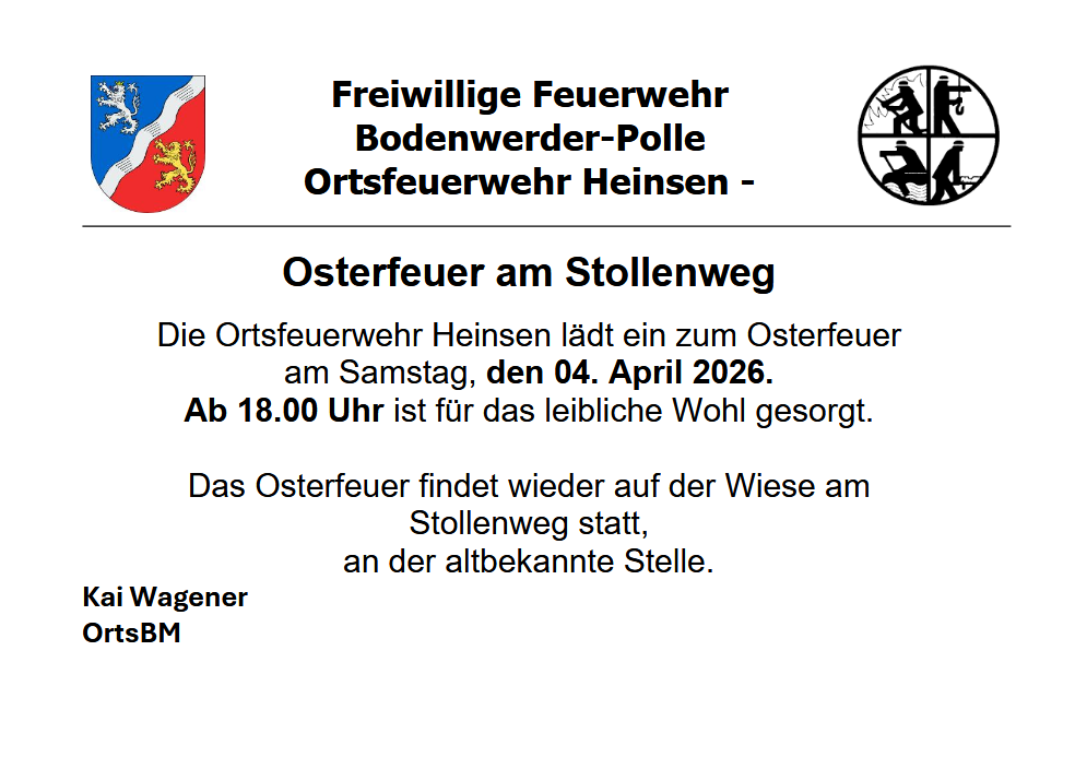 Osterfeuer,Feuerwehr,Heinsen,2026