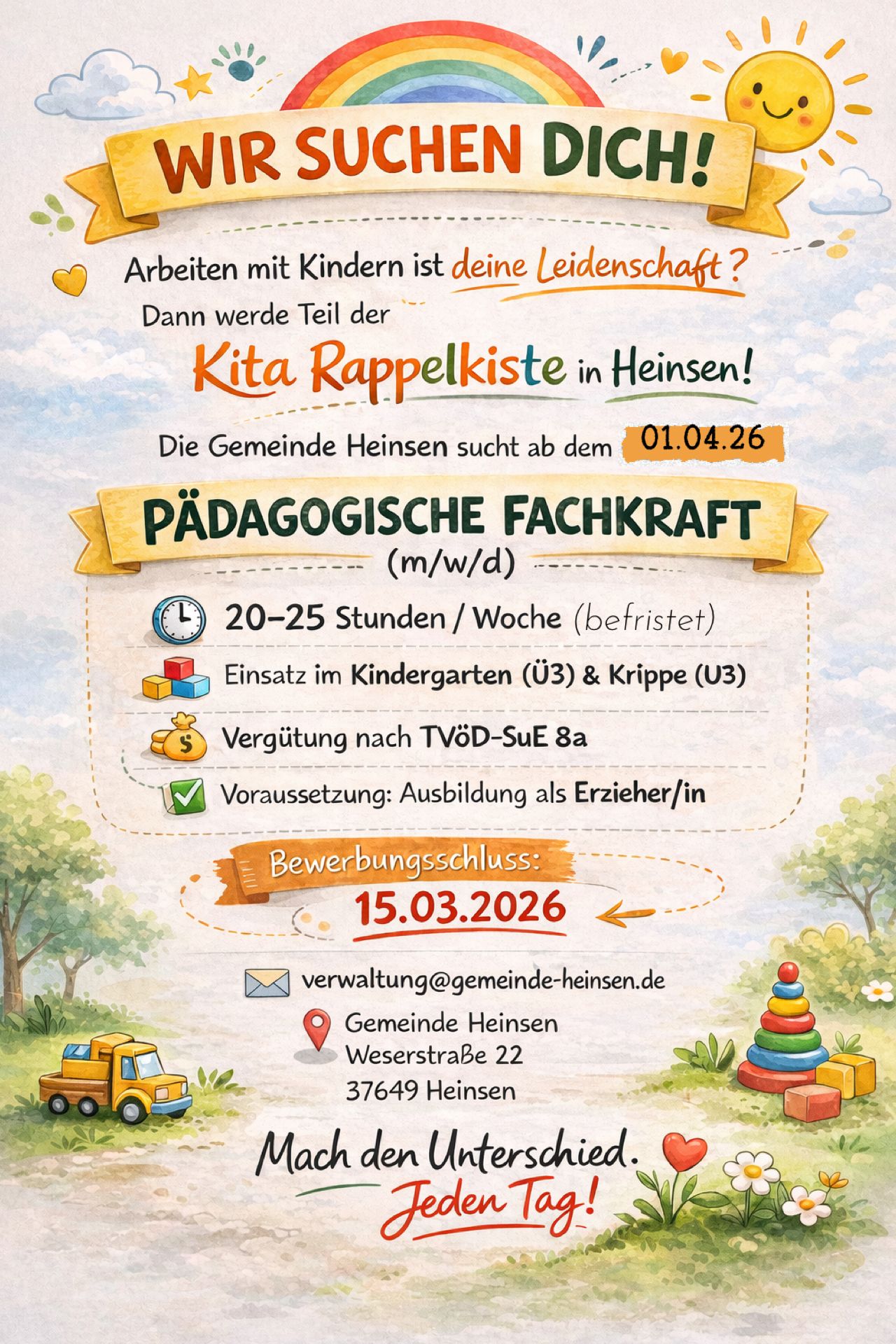 Stellenausschreibung_pädagogische Fachkraft_Kindergarten Heinsen